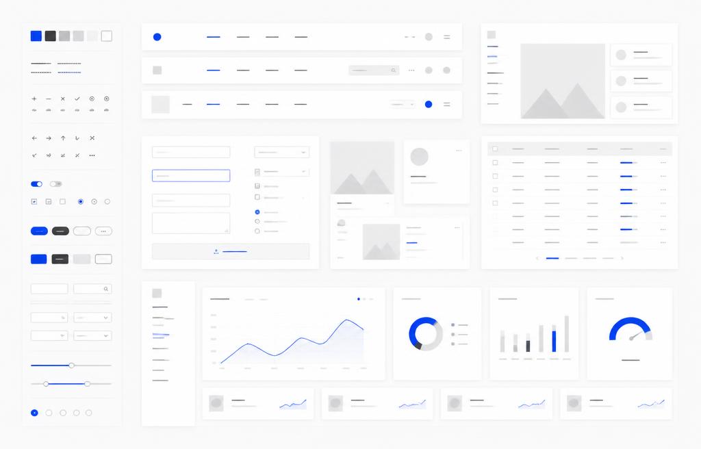 A modular overview of UI kit components and product interface patterns